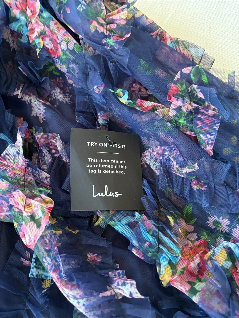 Lulu's Navy Floral Ruffle Maxi DRESS - Picture 4 of 5